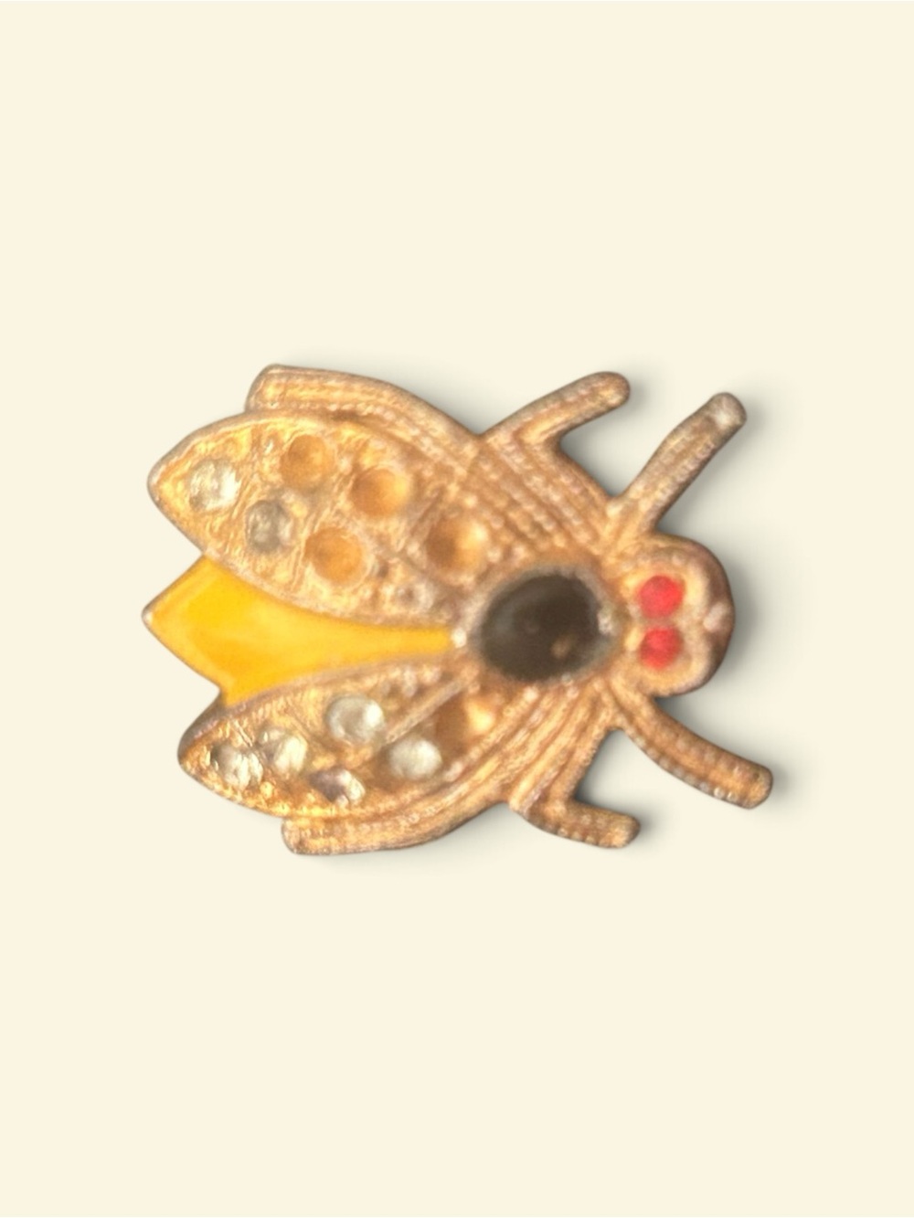 Vintage Rhinestone Bee Fly Brooch Pin Gold Tone Enamel Insect Bug Tiny 1" Gift